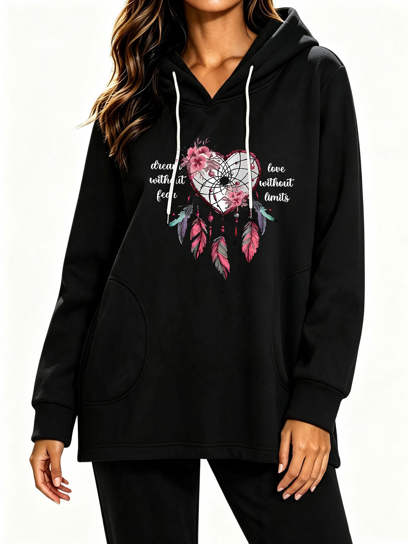 Winter Clothing English - Sudadera con Capucha Holgada con Estampado